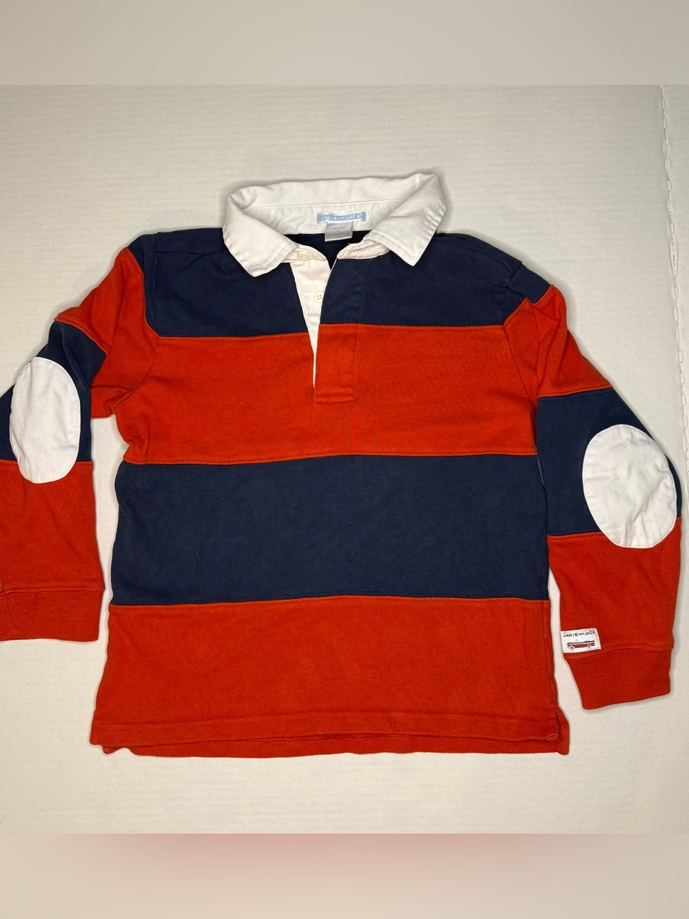 Janie and Jack Boys Navy Blue & Rust Orange/Red Striped Rugby Shirt Size 6